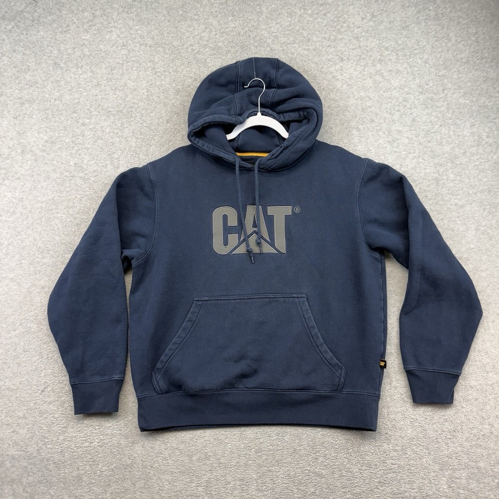 CAT Caterpillar Mens Navy Blue Logo Graphic Pullover Hoodie Sweatshirt Size M